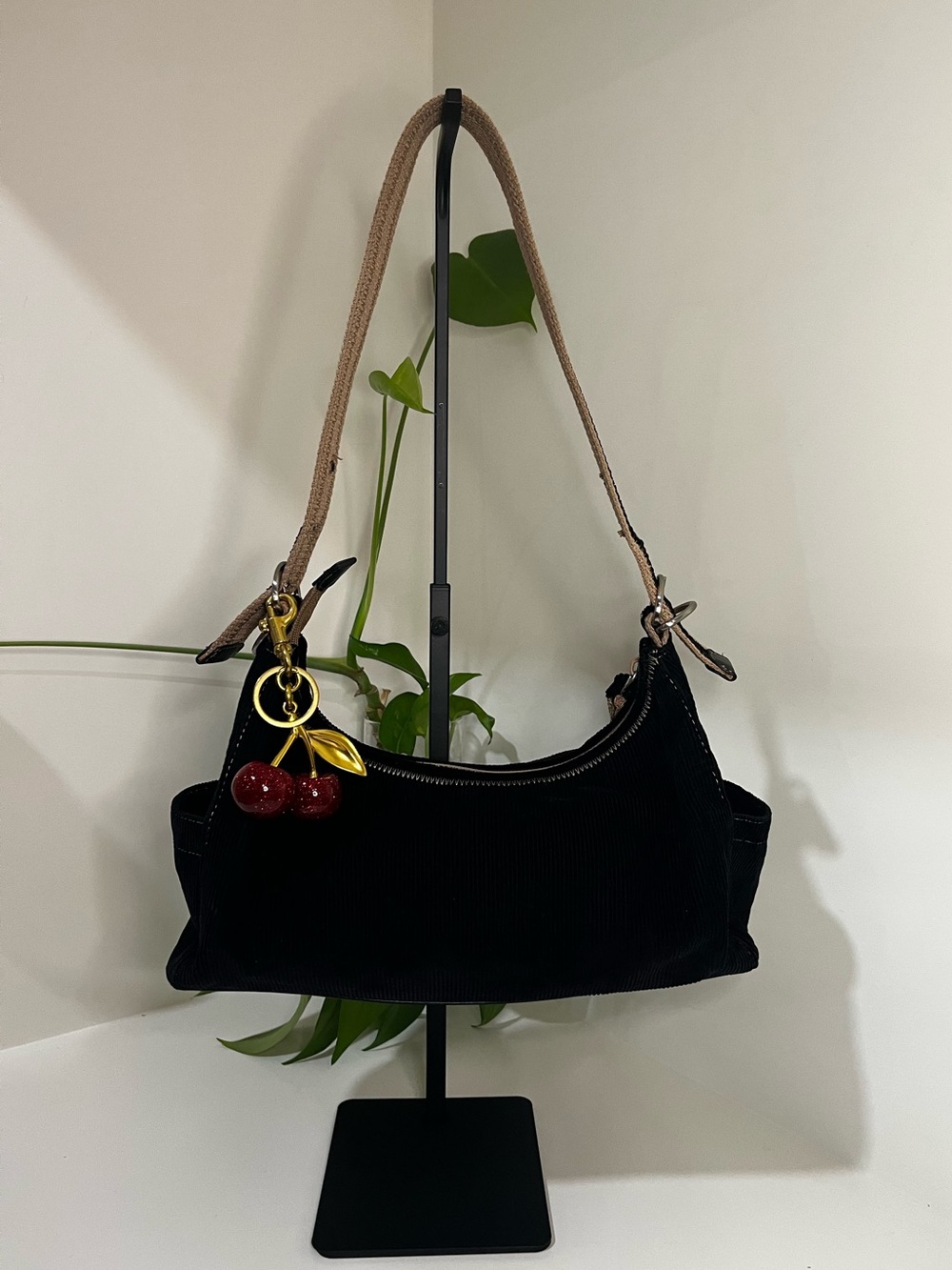 Vintage Y2K Relic Black Corduroy Hobo Shoulder Bag